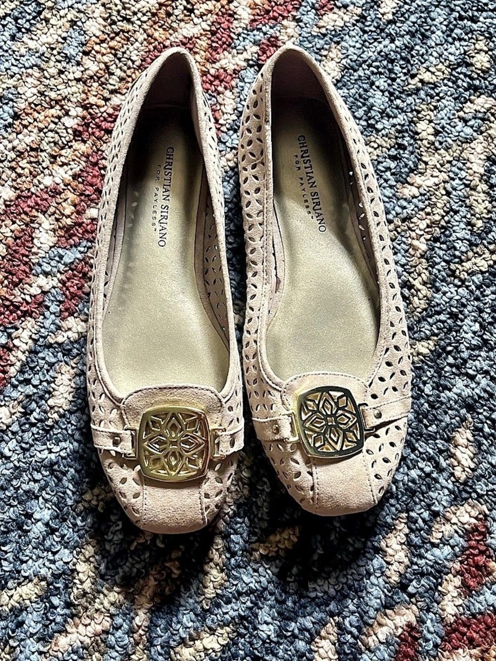 Christian Siriano Light Tan Logo Buckle Flats